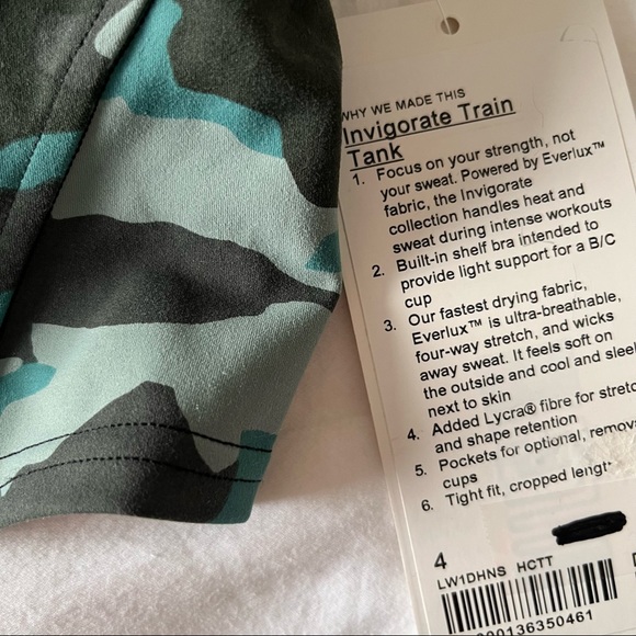 Invigorate Train Tank Size 4 Green Blue Camo lululemon sports bra top - Picture 4 of 9